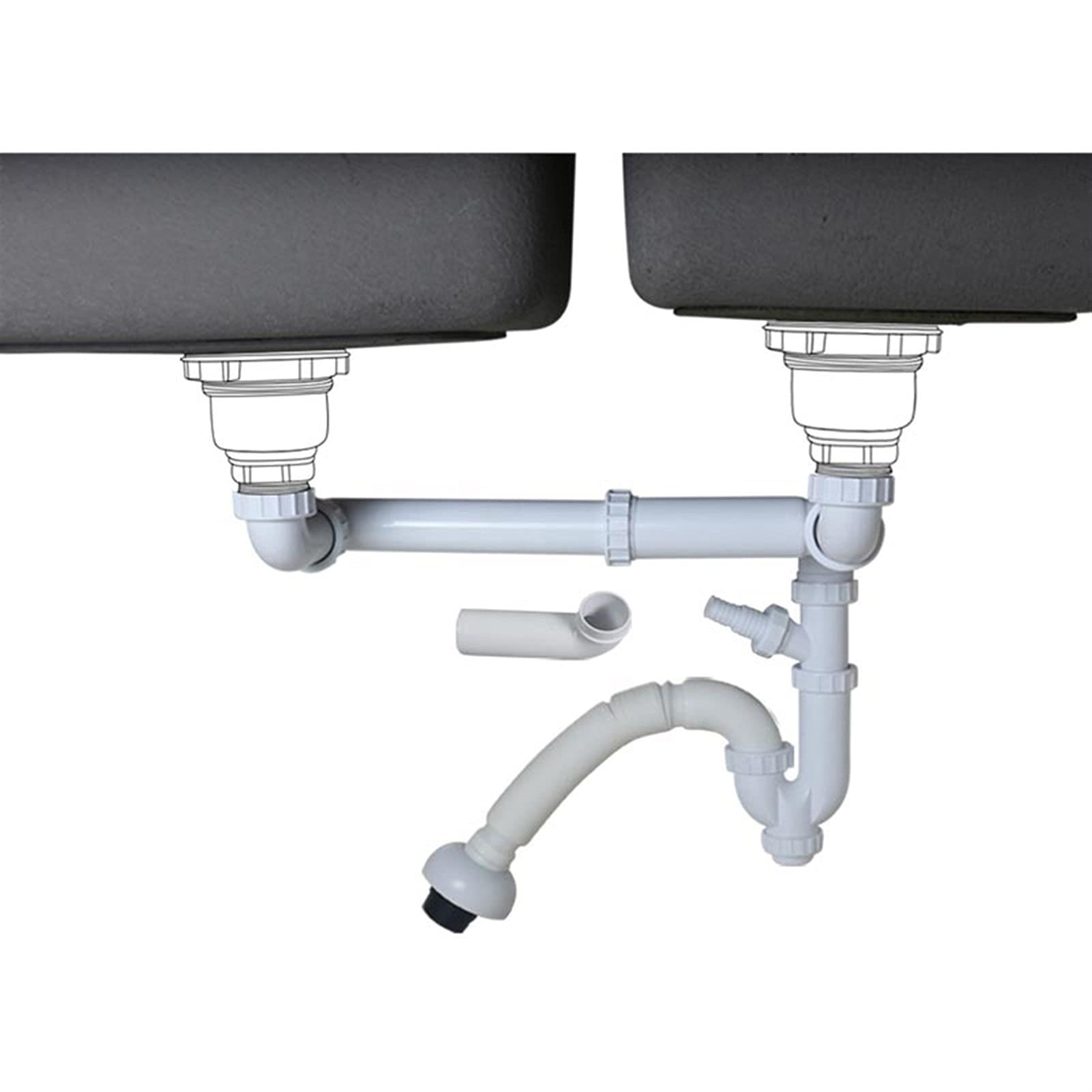 Kit de déchets à double évier avec tuyau de vidange flexible et siphon robuste de cuisine