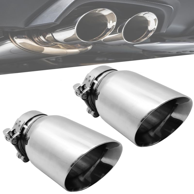 Embouts D'échappement, Échappement de Voiture en Acier Inoxydable de 170 mm avec Conception Polie à Double Paroi Embout de Silencieux Biseauté avec Sortie...