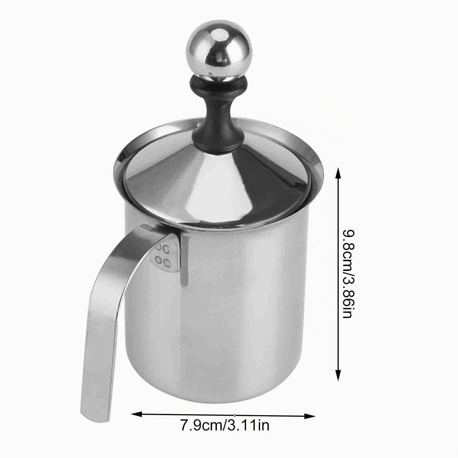 Frabosk - Montalatte manuale in acciaio inox, 400 ml, 800 ml, a doppia rete, per caffè e caffè, frullatore, frullatore manuale (400 ml)