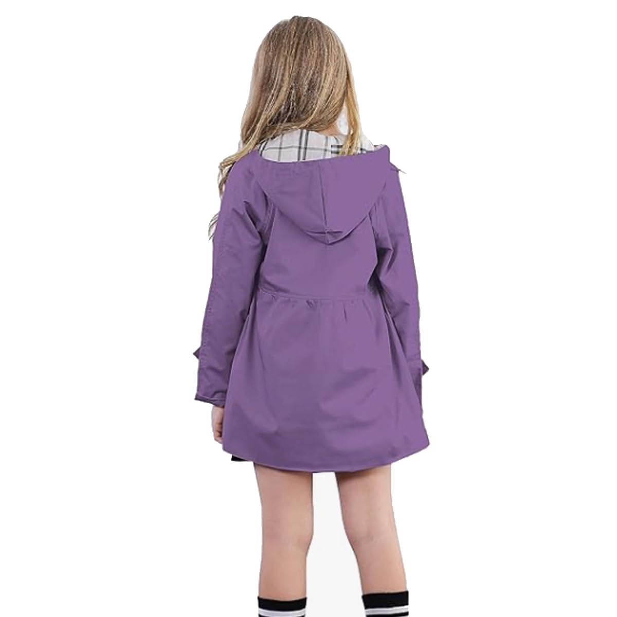 Giacca Trench Elegante da Bambina Ragazza Cappotto a Vento Manica Lunga con Cappuccio Staccabile