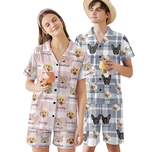 D-Story Custom Personalized Face Pajama Sets for Couple Matching Customized Short Pajamas with Photo Name Xmas Valentine Gift