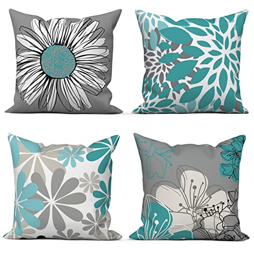 ASDCXZ Grün Kissenbezug 40x40 cm 4er Set, Nordeuropa Modern Blumen Grün Grau Sofa Dekokissen Kissenbezüge Kissenhülle Waschbar Polyester Leinen Textil Polster Kopfkissenbezug Kissen Bezug