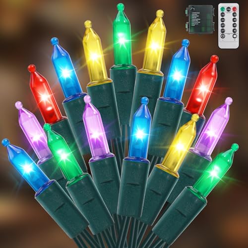 RECESKY 100 LED Christmas String Lights with Remote - 33ft Clear Mini Bulb Battery String Lights - Fairy Lighting Decor for Outdoor Garland Yard Dorm House Xmas Christmas Decorations - Multi Color RECESKY 100 LED Christmas String Lights with Remote - 33ft Clear Mini Bulb Battery String Lights - Fairy Lighting Decor for Outdoor Garland Yard Dorm House Xmas Christmas Decorations - Multi Color