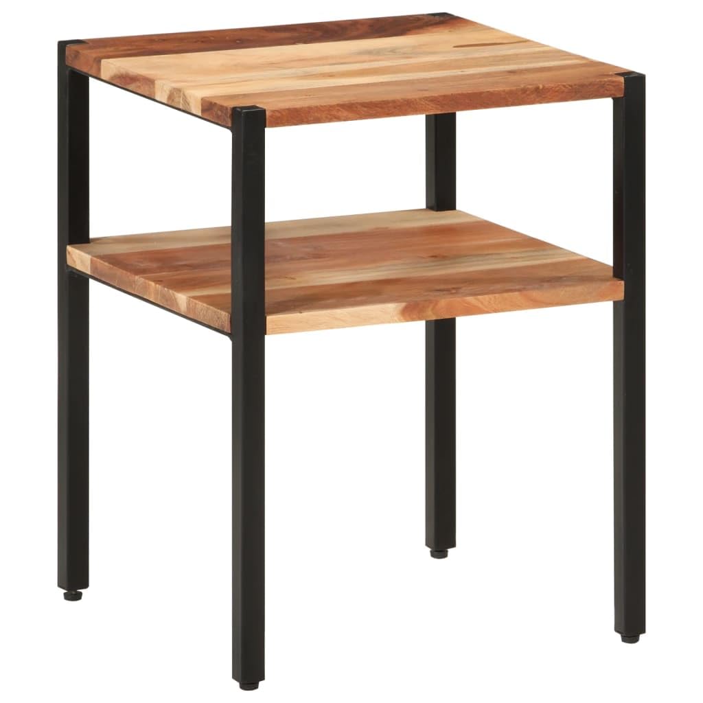 Beistelltisch aus massivem Akazienholz mit Eisenbeinen 35x35x45 cm, Stabiler Couchtisch mit Ablagefach, platzsparend für Wohnzimmer, Schlafzimmer und Büro