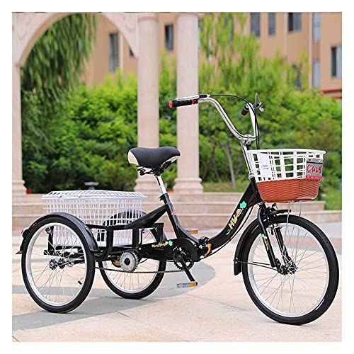 PAGOIAAR Adult Cargo Tricycles Beach Cruiser Bikes Shopping Foldable 3 Wheel Bike Tricycle 20inch Family Trike with Leisure Picnics Shopping Cargo Basket and Adjust Seat Double Braking