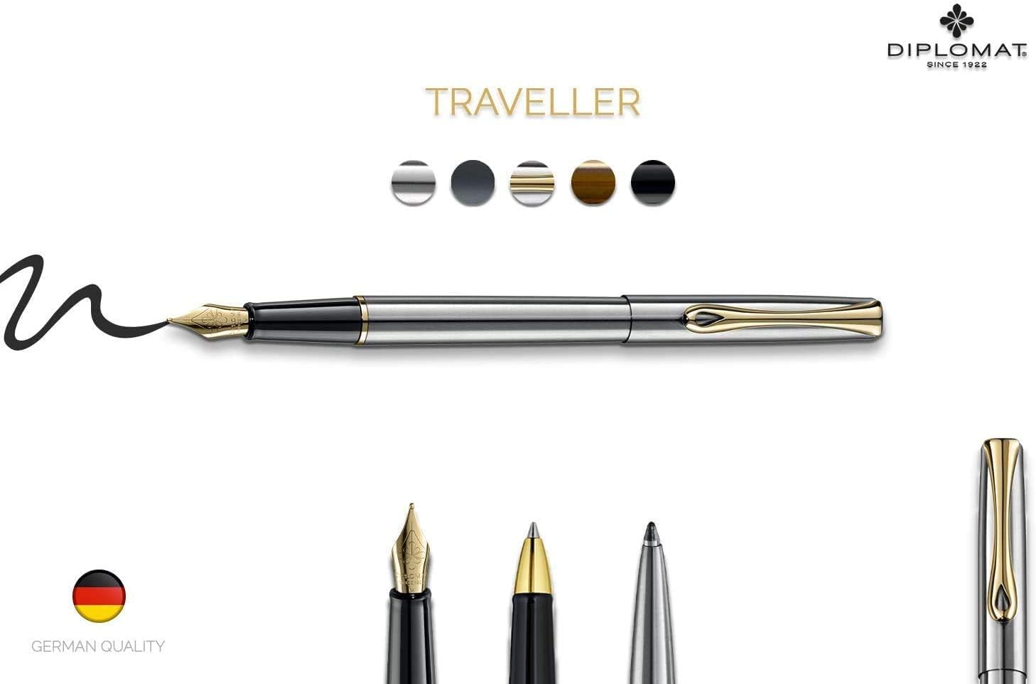 DIPLOMAT - D40702030 - Traveller - Bolígrafo Roller - Blanco Cromo - Resistente y Elegante - Garantía de 5 años