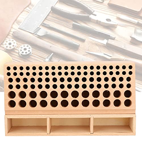 Image of Leather Craft Tool Holder Box, Leather Tool Holder Box, Wooden Stand with 98 Holes for Organizing Punches, Ideal DIY Leather Craft (Storage Rack 100 Holes)