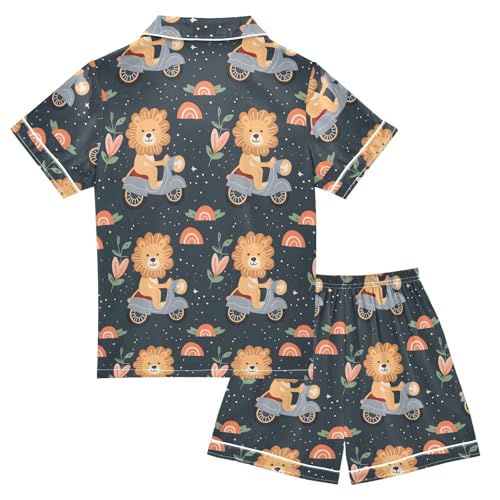 Funny Lion Flower Pajamas Set Summer Button Down Sleepwear Pjs Sets Comfy Loungewear2
