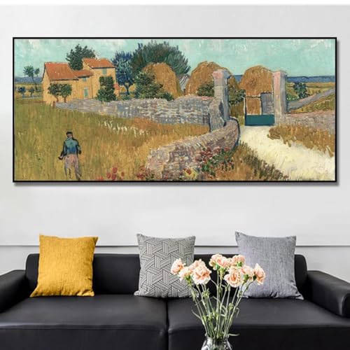 Reproduction Van Gogh ferme en Provence cadre noir tableau salon atmosphère vintage