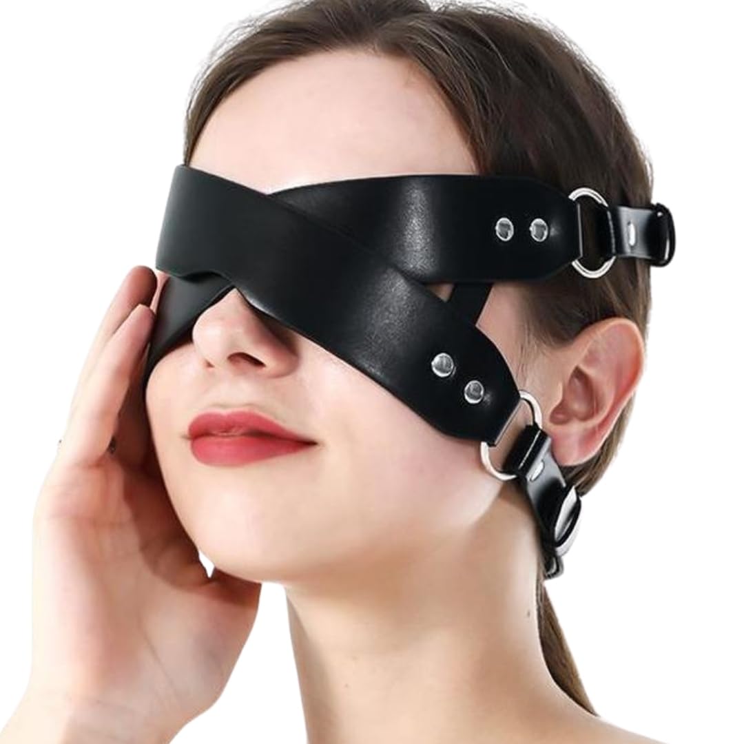 Future of your pleasure Sensual Bendaggio occhi SM nero in PU con design a croce e cinghia regolabile – maschera per gli occhi bondage per coppie e principianti BDSM FOPS B60