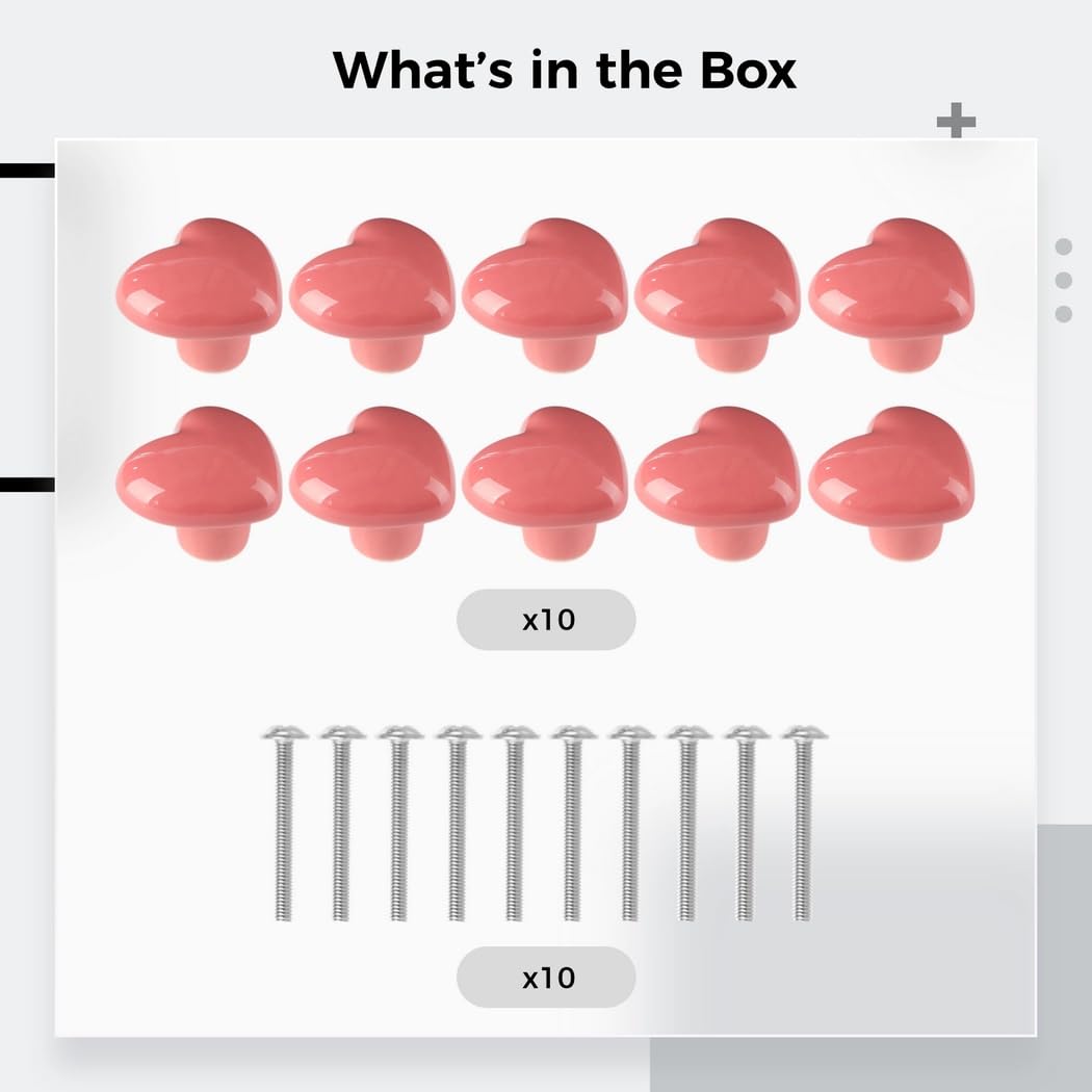 Ceramiczne gałki do szuflad w kształcie serca, zestaw 10-częściowy, uchwyty do komody ze śrubami 2,5 cm, łatwe w montażu do szafy, szafy, akcesoriów meblowych