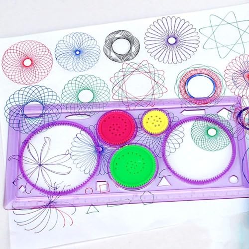 Image of Crackles Creative Gift Designer Spiral Spirograph Geometric Ruler Drafting Tools Art& Craft Sets School Stationery Return Gift for Children Kids Students Birthday Drawing Toys - Pack of 15