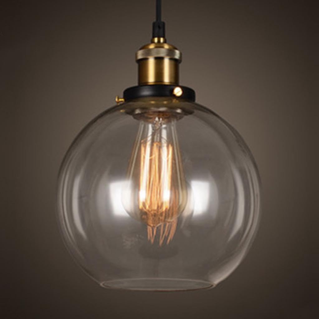 LIGINOK Vintage Pendant Light Industrial Glass Lampshades for Ceiling Lights Transparent Light Shades Ceiling E27 Chandelier Adjustable Hanging Lights for Living Room Dining Room Loft,C