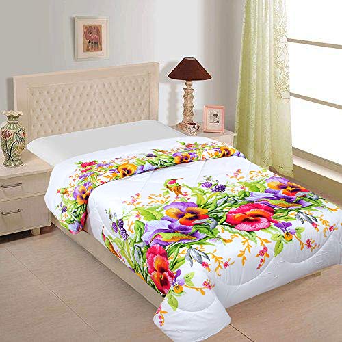 Image of Warmland Printed Floral Polycotton Single Reversible Comforter, White