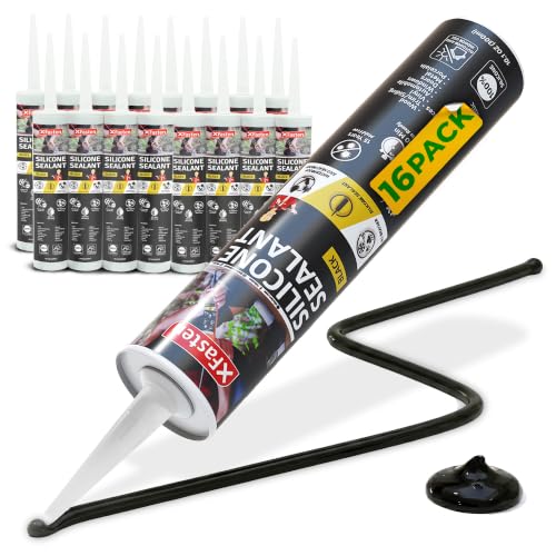 Image of XFasten Black Silicone Caulk 10.1oz (16-Pack 161.6oz Total) Odorless 100% Silicone Black Caulking Waterproof for RV Sealant and Caulking RTV, Marine Aquarium and High Temp Silicone Outdoor Indoor Use