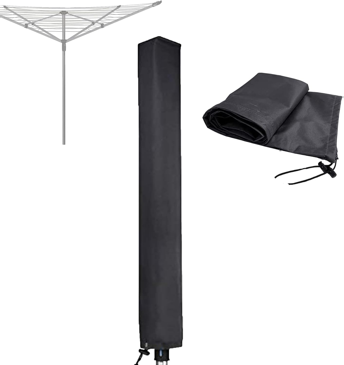 Richie Black 16X16x180cm Rotary Airer Cover Rotary Clothes Line Cover 600D Washing Lines Cover Waterproof With Zip 16X16x180cm Dryer Covers Dryer Protective Windproof, Black