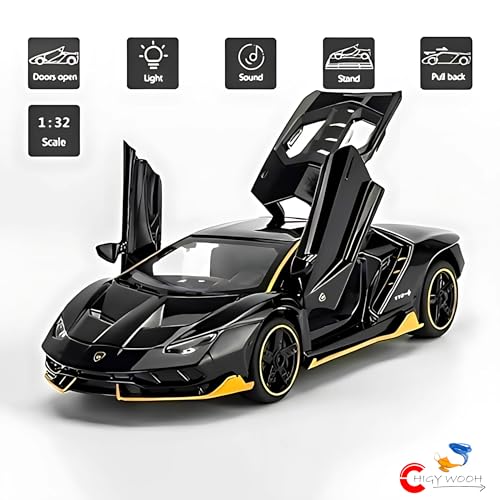Image of Lamborghini Car Toy | 1:32 Scale Die-cast Metal | Pull Back Action Toy Vehicles with Openable Doors Light and Sound Toy Car for Kids | Miniature Collectible Model Car | Best Gift for Boys