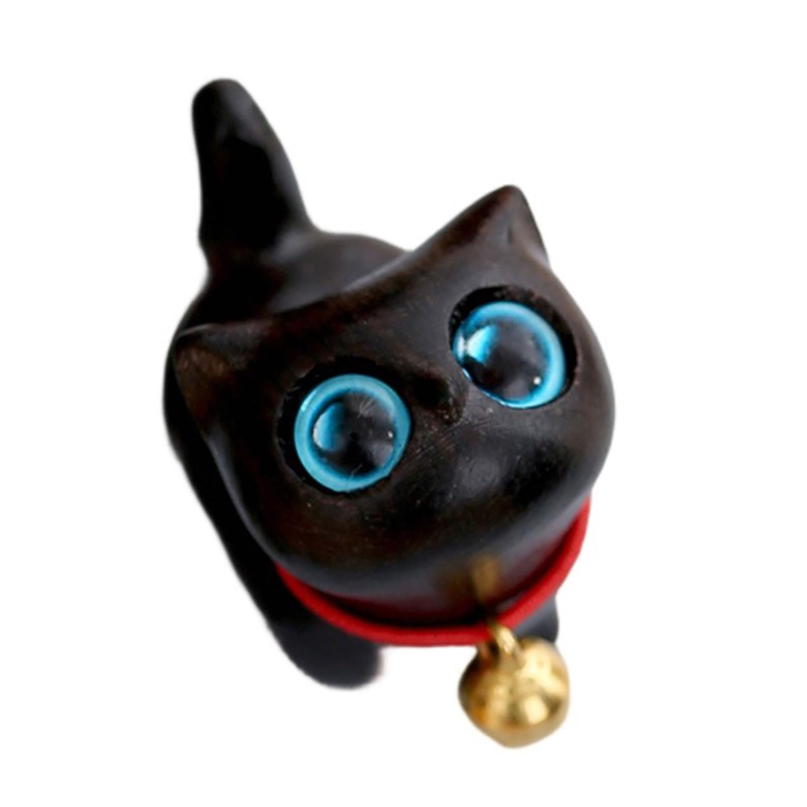 NVOQILIN Handcrafts Wooden Cats Figurine with Unique Eyes Carved Kitten Miniature Ornament for Home Decors and Art Collectors