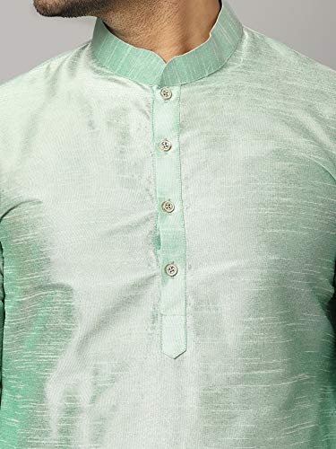 Image of Uri and MacKenzie Banarasi Dupion Silk Solid Kurta Churidar Pyjama Set for Men