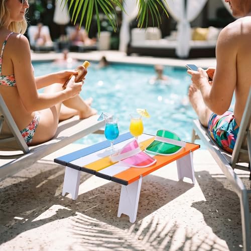 Mesa de Playa Plegable Chunful 41 x 29 x 13 cm Tableta Portátil con Rayas Blanca y Azul Naranja Rojo para Camping y Actividades al Aire Libre miniatura 2