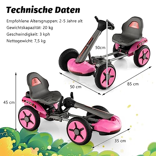 COSTWAY 12V Kinder Elektro Gokart mit LED Lichter, Go Kart mit 2-Fach verstellbarem Lenkrad & Sitz, Tretauto mit Getränkehalter, EIN-Knopf-Start, für Kinder ab 2 Jahre alt (Rosa) – Bild 7
