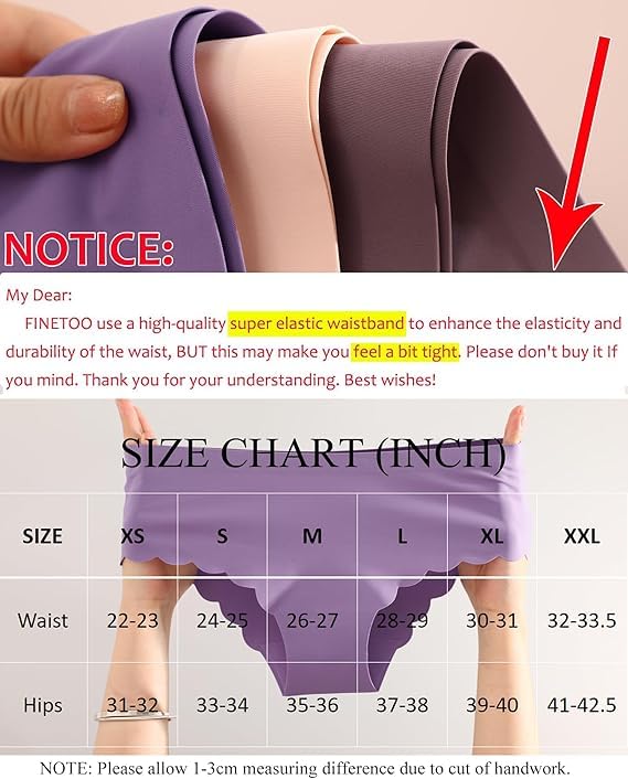 Image of FINETOO 6 pack Seamless Underwear for Women Sexy Low Rise Hipster Wave Edge No Show Bikini Panties Womens Cheeky S-XL