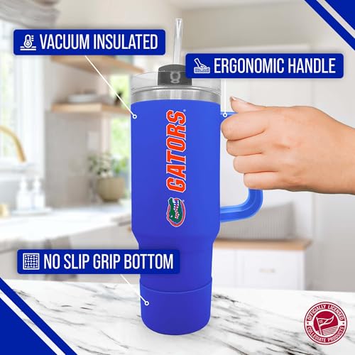Image of Campus Colors College & University 40 oz Travel Tumbler With Handle - Dual Option Lid With Straw - Vacuum Insulated Stainless Steel (Florida Gators - Royal)