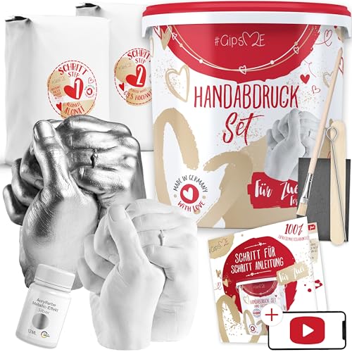 GipsME 3D Handabdruck Set für Paare + Farbe Silber [Made in Germany]...