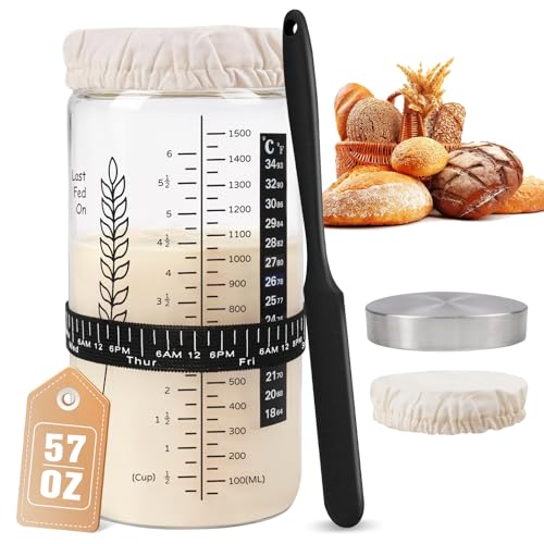 Image of 57oz Sourdough Starter Jar, Extra Large Capacity Sourdough Jar | Wide Mouth Sourdough Bread Starter Kit for Perfect Sour Dough Bread (Black)