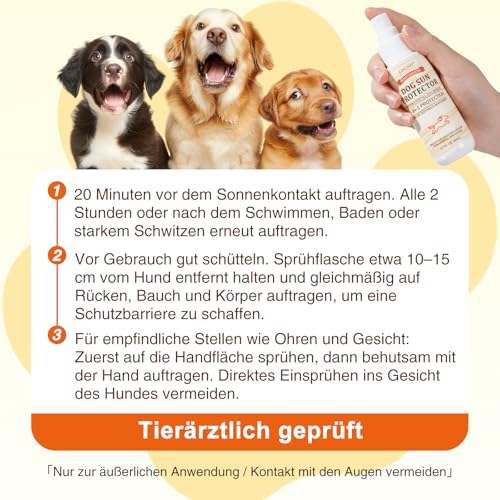 Hunde Sonnenschutz-Spray SPF 25 – Leichtes, Öl-basiertes UV-Schutzspray für empfindliche Haut | Beruhigende & Feuchtigkeitsspendende Formel mit Aloe, Ringelblume und Hafer | 80 ml​