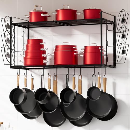 Homics 31 Inch Pot Rack Wall Mounted, 2-Tier Hanging Pots