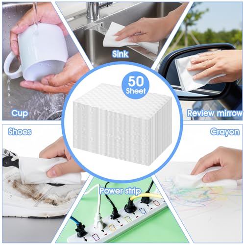 Image of JIEYAO Magic Cleaning Sponge Eraser Sheet, 50 Pcs White Convex Point Melamine Sponge, Thin Nano Cleaner Pads Eraser Wipes Disposable Sponges Cleaner for Furniture Kitchenware Hard-to-Reach Places Shoe