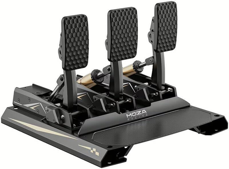 Image of MOZA CRP2 Load Cell Pedals with Clutch - 3K Twill Carbon Fiber Heel Plate, Aerospace-Grade Aluminum, Dual Sensor (Load Cell + Angle), Adjustable Pedal Curve, Black | RS066 + RS067 (3 Pedals)