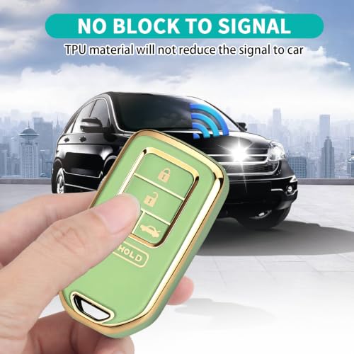 Image of MILD EAST for Honda Key Fob Cover with Keychain, Car Key Case Shell for Honda Accord Civic Pilot Passport CRV 5 Buttons (Gold-Green)