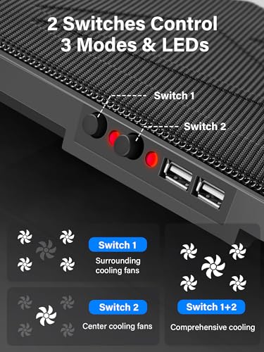 Kootek Laptop Cooling Pad, Laptop Cooler with 5 Quiet Fans for 12"-17" Computer PC Notebook Gaming Laptop Fan, Height Adjustable Laptop Cooling Stand Laptop Accessories, Red - Image 5