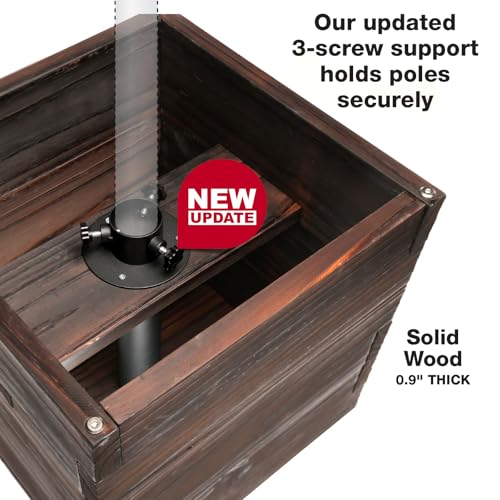 Large Decorative Wooden Planter w/ Universal Pole Support for String Light Poles, Umbrellas, Bird Feeders. Solid Wood Outdoor Garden Patio Box For Plants(Does not include Pole), 14"x14"x14", Brown by EXCELLO GLOBAL PRODUCTS - Image 3
