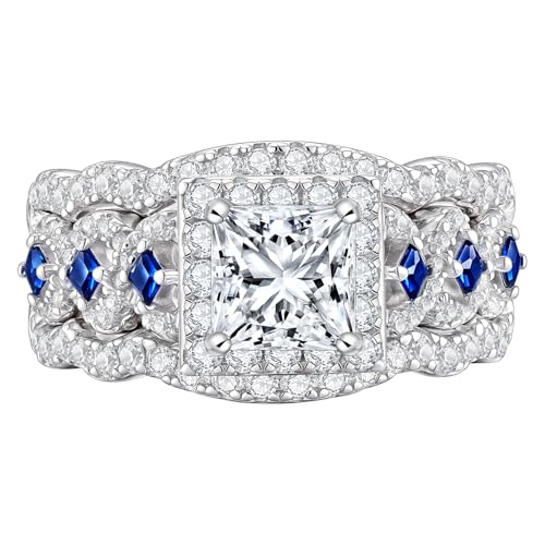 Newshe Princess Moissanite Set with Silver Bands