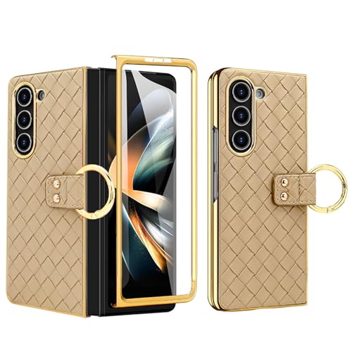 Coque Samsung Galaxy Z Fold 6 antichoc en cuir rigide vert avec anneau et support