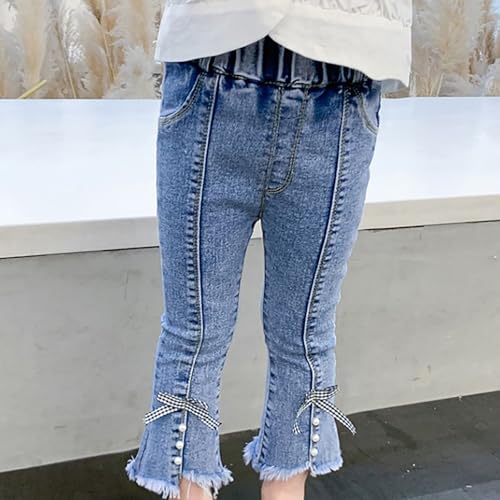 Infant Girls Soft Elastic Waist Bell Jeans Bottoms Pearl Bowknot Denim Pants Kids Comfy Casual Pants Winter Trouser3