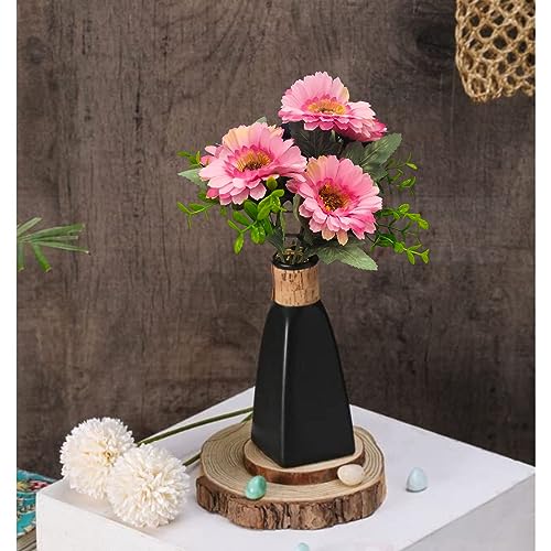 Image of SATYAM KRAFT 1 Pcs Artificial Sunflowers Stick Bunch | Realistic Look & Charming Flowers | 6 Heads Bouquet for Home Decor, Bedroom, Balcony, Wedding (Without Vase Pot) (Pink)