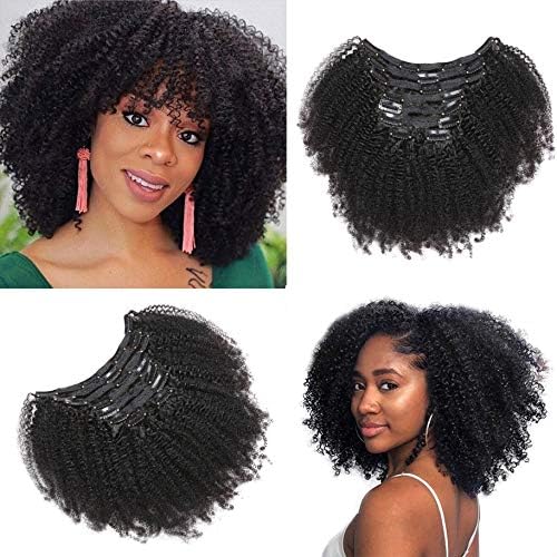 Oylove Kabadu Hair 9a Grade Clip In Hair Mongolian Afro Curly Clip In hair 8pcs 18clips/set Mongolian Virgin Human Hair Clip Ins Natural Black Color (1 bundle 14inch, natural black)