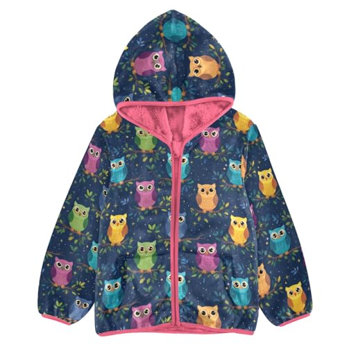 Cute Owl Toddler Fleece Jacket Baby Girls Hooded Zipper Long Sleeve Thick Warm Outerwear 3-10 Years - Main Image