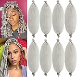 8 Packs Springy Afro Twist Hair Silver Gray Crochet Hair 16 inch Pre-Separated Kinky Marley Twist Braiding Hair Soft Crochet for Faux Locs Spring Twist Hair for Women (16 Inch (Pack of 8), silver)
