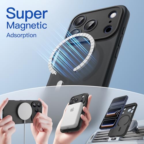 Image of JETech Magnetic Matte Case for iPhone 17 Pro Max, Black | Compatible with MagSafe, Translucent Frosted Soft TPU Cover, Anti-Yellowing, Anti-Fingerprint, Shockproof