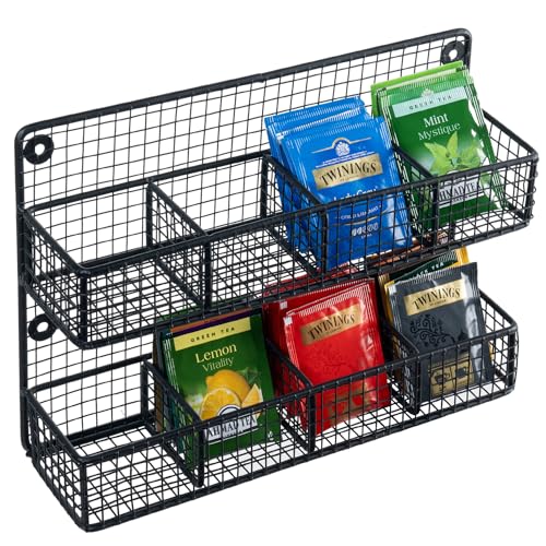 MyGift Wall Mounted Metal Mesh Wire Tea Bag Organizer Rack