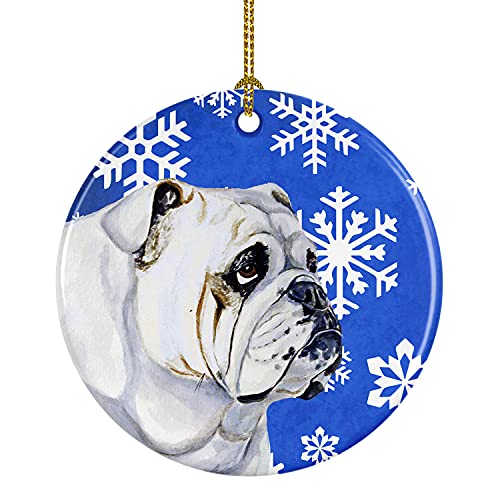 Caroline's Treasures Bulldog English Winter Snowflakes Holiday Ceramic Ornament Christmas Tree Hanging Decorations for Home Christmas Holiday, Party, Gift, 3 in, Multicolor
