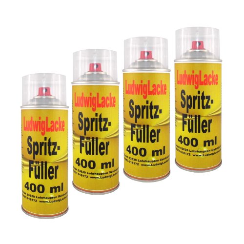 LudwigLacke 4 Spraydosen Spritzspachtel Spritzfüller Grundierung für Autolack grau