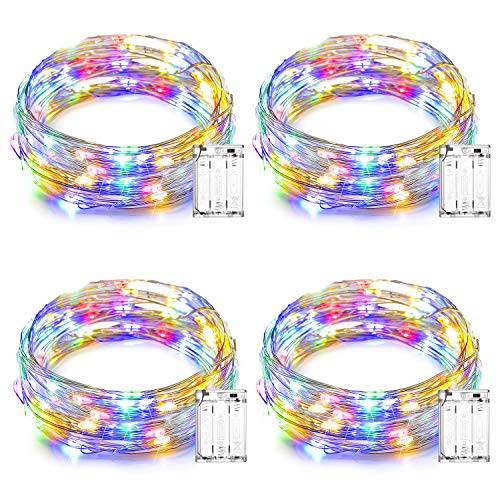Preisvergleich Produktbild Lichterkette, batteriebetrieben, 5 m, 50 LEDs, regenbogenfarben, Kupferdraht, Glühwürmchen, Funkeln Beleuchtung für Schlafzimmer, Haus, Garten, Party, Innenraum, Weihnachtsdekoration, Zubehör