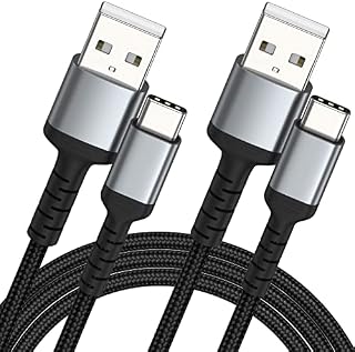 2m USB C Charger Cable 2 Pack, Braided USB A to Type C 3A Fast Charging Cable Compatible for Samsung Galaxy S22 S21 S20 S10 S9 S8 Plus Note 10 9 8, Huawei, Google Pixel, Xiaomi, Sony Xperia XZ