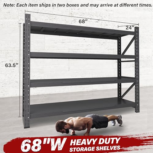 Image of 8000LBS Heavy Duty Garage Shelving Units,68 inch Wide & Deep Storage Shelves,Metal Garage Shelves,Large Storage Rack,Steel Shelf,Industrial Shelving for Shop,Warehouse,Basement,68 inch W x 24 inch D x 63.5 inch H